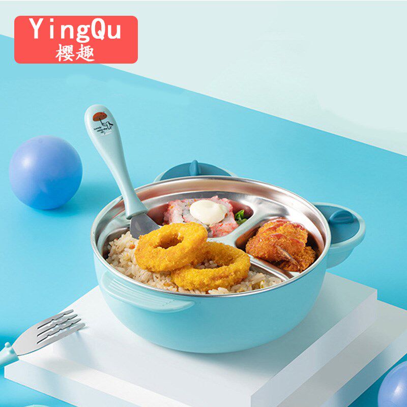 宝宝碗不锈e钢辅食碗分格吸盘式吃饭卡通注水保温碗婴儿童餐具套