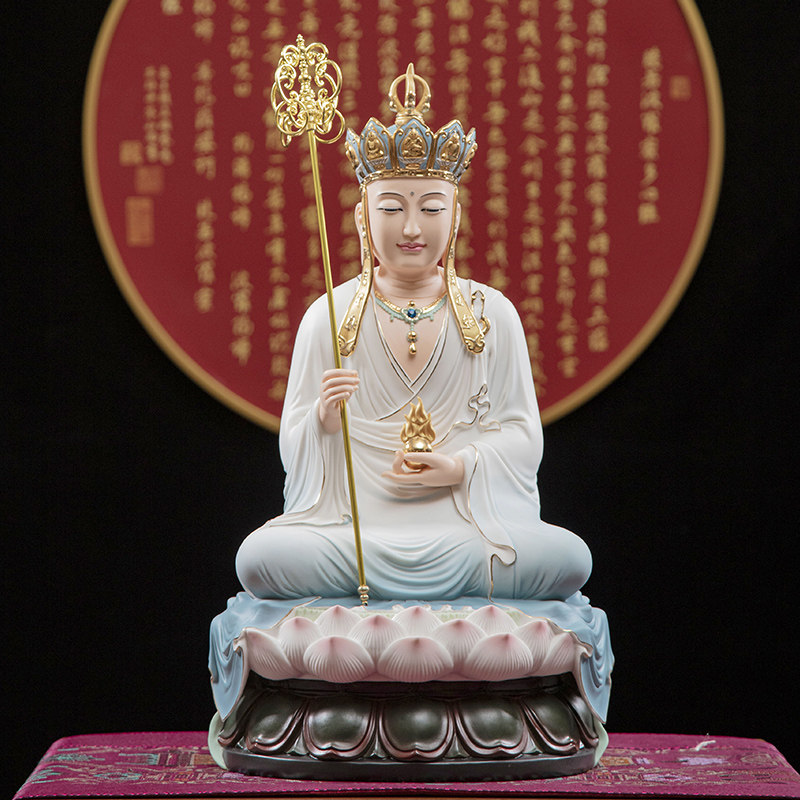 墨染留香德化白瓷彩绘九华山坐莲地藏王菩萨佛像家用供奉家用摆件