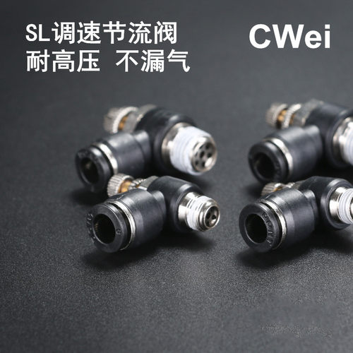 气动调速接头SL4-M5 6-02 SL8-02 10-03软管快插接头节流阀气嘴