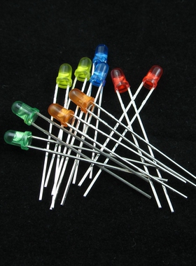3MM LED发光二极管 红色 红发红光 红灯 黄绿色 蓝色 橙色 长脚