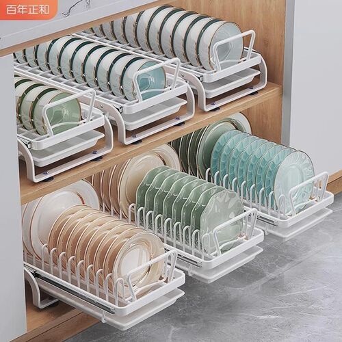 厨房抽屉式抽拉碗碟收纳架橱柜碗架拉篮碗架碗盘盘子沥水置物新品
