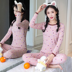 线衣线裤 秋衣秋裤 学生少女薄款 打底保暖内衣全棉毛衫 女士纯棉套装