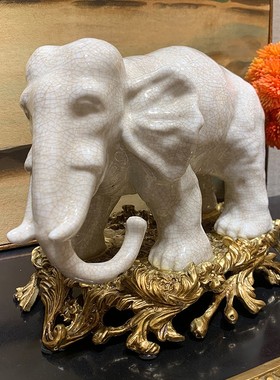 陶瓷配铜大象f摆件 瓷镶铜办公书房桌面摆件 镶铜乔迁礼品工艺品