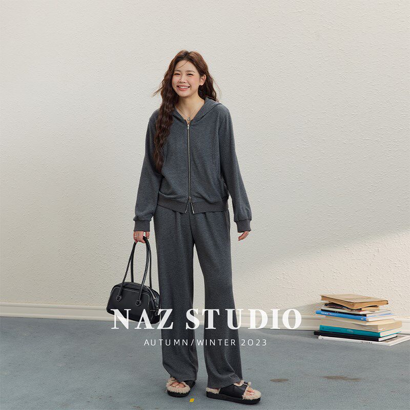 NAZ那子大码秋冬新款休闲风收腰显瘦卫衣胖mm时尚运动长裤套装女