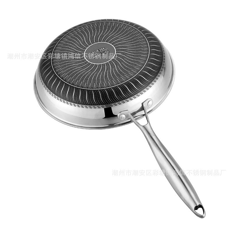 304不锈钢煎锅 双面屏平底锅 无油烟牛排煎盘R披萨煎饼煎蛋不粘锅