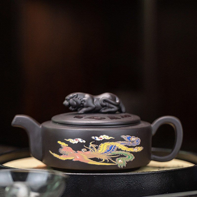 紫砂壶大容d量500cc凤鸣壶龙凤呈祥遇热变色功夫茶具单个茶壶送礼