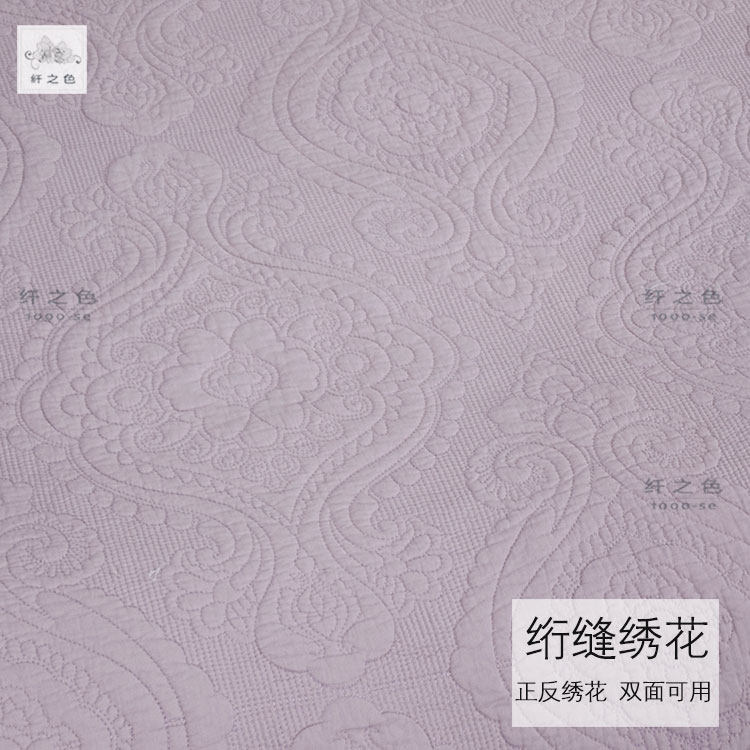 欧式纯色绗缝绣花床盖粉紫薄被双人三件套衍O缝被榻榻米床单纤之