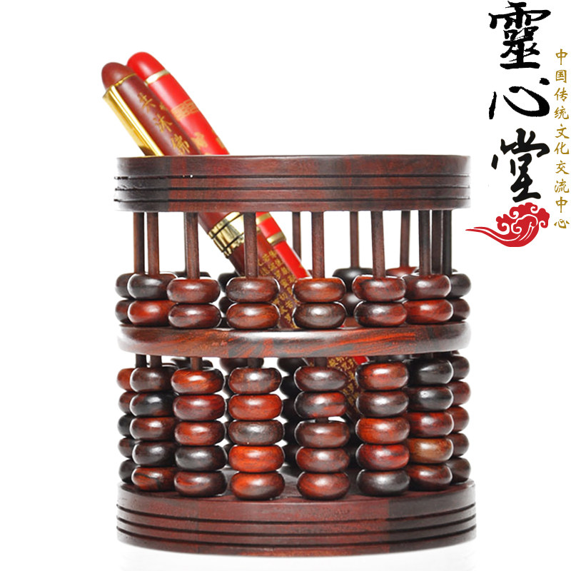 办公用品 礼品 文具r笔桶 经商 开业 红木算盘笔筒 书桌摆件