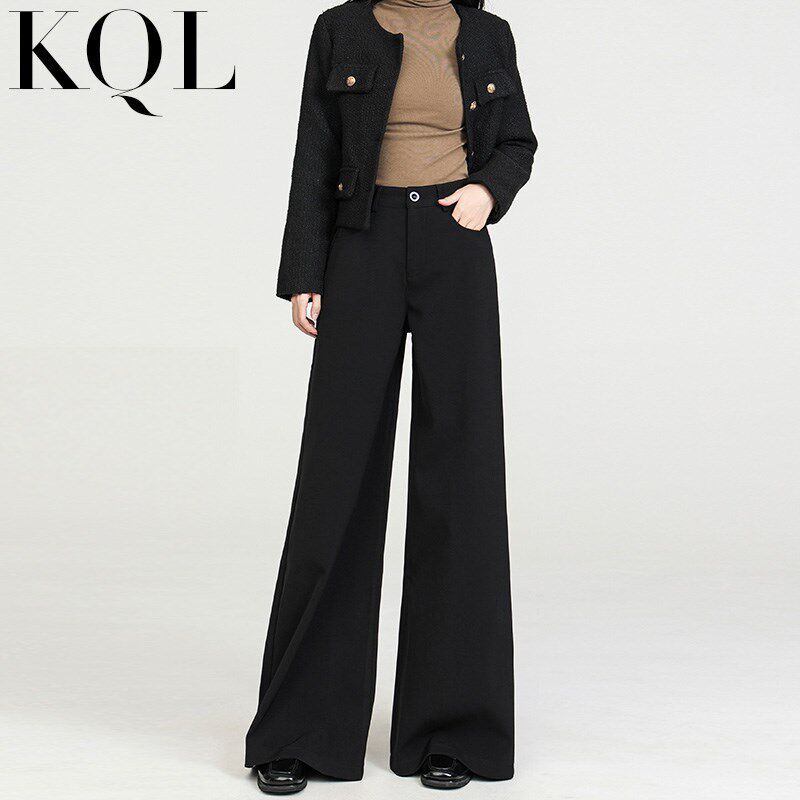 黑色西装阔腿裤女宽松显瘦百搭秋冬高腰休闲直筒垂坠感加长拖地裤