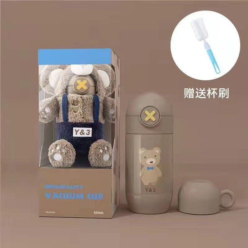 Y&3仔仔熊毛绒杯套316v不锈钢儿童保温杯吸管两用防摔上学水杯