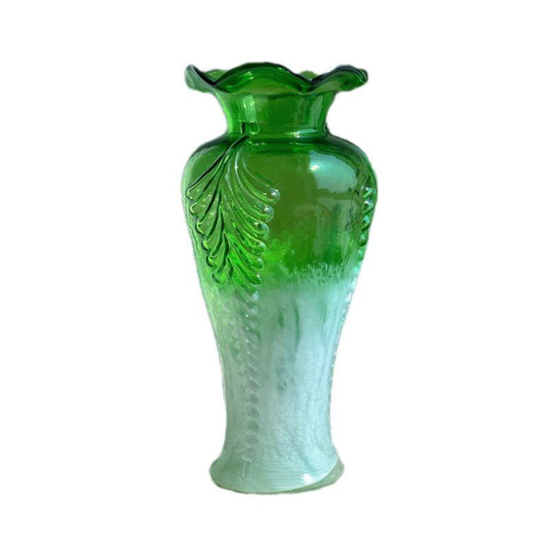 春日绿色渐变瓷白j中古芬顿南瓜形手工琉璃花瓶大肚插花器家居摆