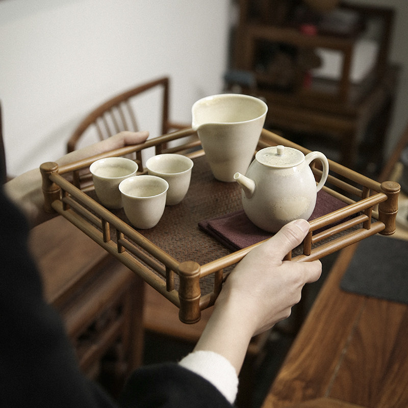 手工竹编席面方形茶托盘奉茶盘干泡台功夫茶具配件V茶道茶棚收纳