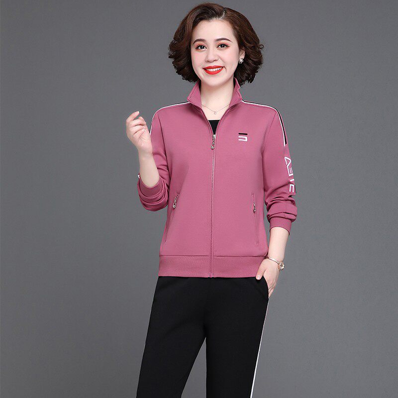 时尚妈妈休闲春秋冬装中老年加绒加厚运动服女三件套装40岁跑步g