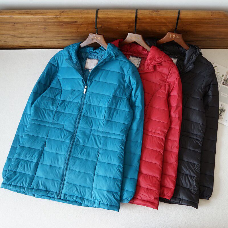 日系女士软糯轻便棉服保暖大码棉衣纯色冬季棉袄轻薄连帽外套8697