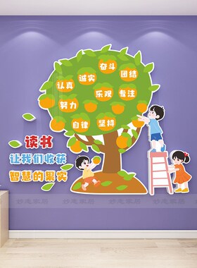 幼儿园小学班级教室文化墙贴立体智慧树墙面装饰V走廊布置阅读区
