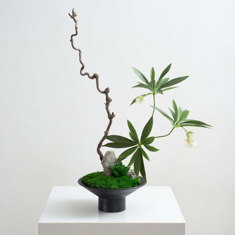 新中式绿植苔藓盆景摆件日式小原流花道插L花艺餐厅茶室样板间摆