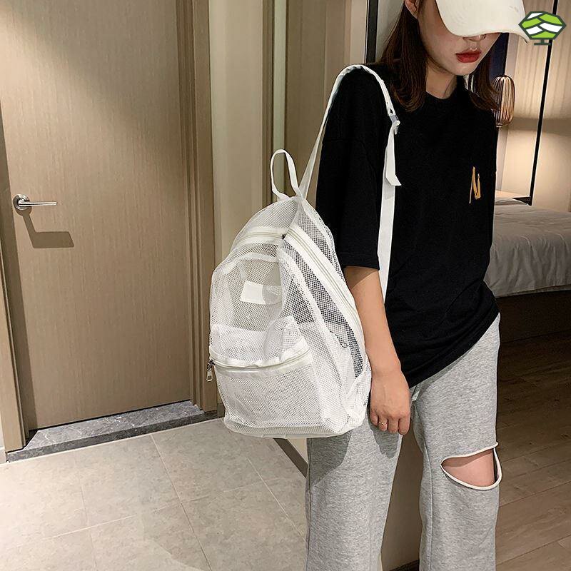 背包女双肩包旅游新品双肩背包尼龙网透明字母包女包旅行包学生包
