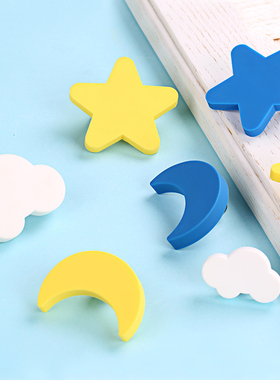 儿童房家具卡通拉手星星环保软胶硅胶彩色蓝色衣柜抽屉柜门把手小