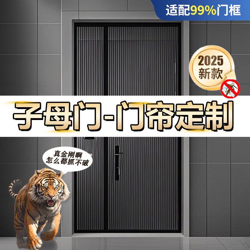 【侧开子母门门帘精准定制】防蚊纱帘C2025新款入户防盗门磁吸自
