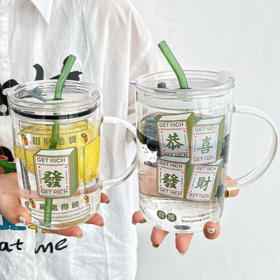 1000ml水杯大容量玻璃杯喝y水杯子带盖办公室家用男女泡茶杯吸管