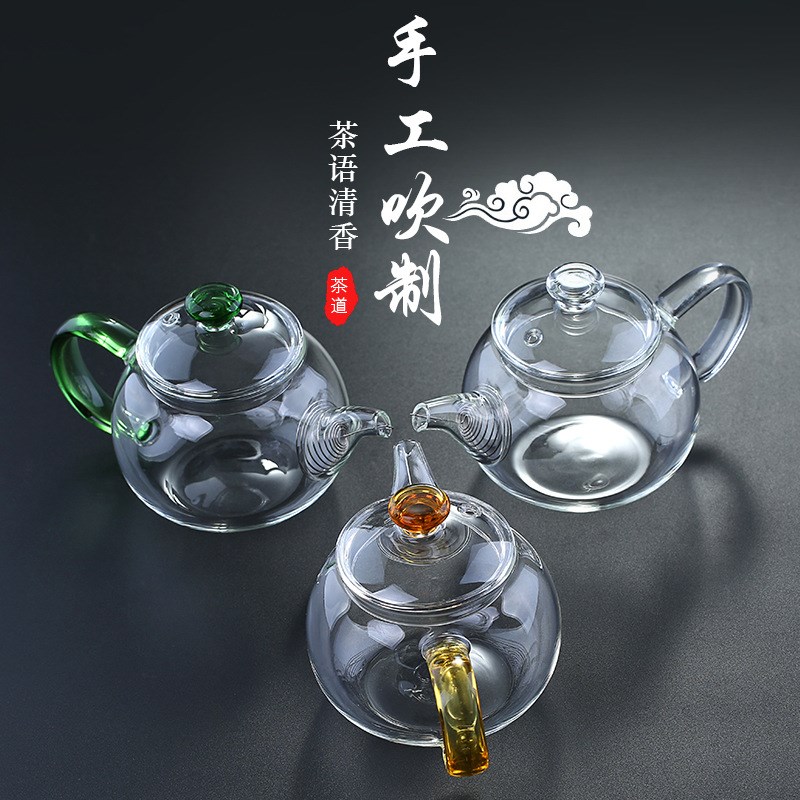耐高温小茶壶高硼硅n煮泡茶彩把琉璃小壶带过滤功夫茶壶茶具套