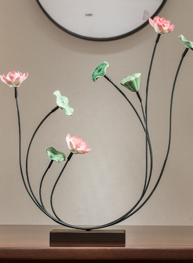 新中式客厅装饰莲花p摆件家居饰品酒柜办公室茶室禅意工艺品