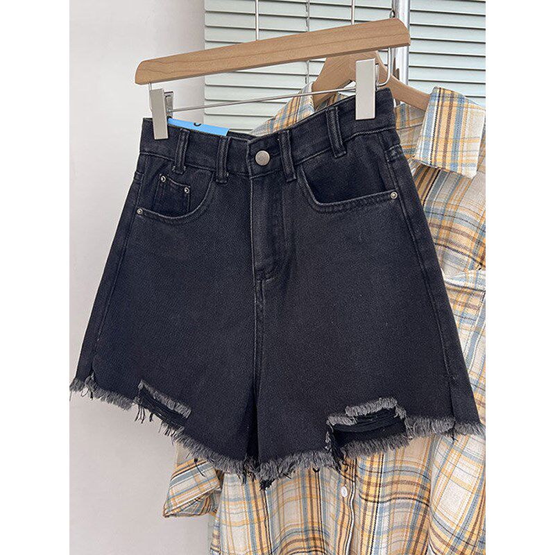 300斤大码女装夏季破洞牛仔短裤季胖mm高街辣妹显瘦毛边A字热裤子