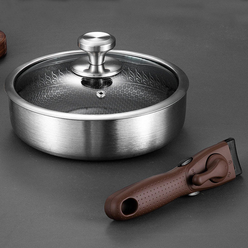 可拆卸把手3f16不锈钢小煎锅不粘平底锅煎牛排鸡蛋早餐辅食锅20cm