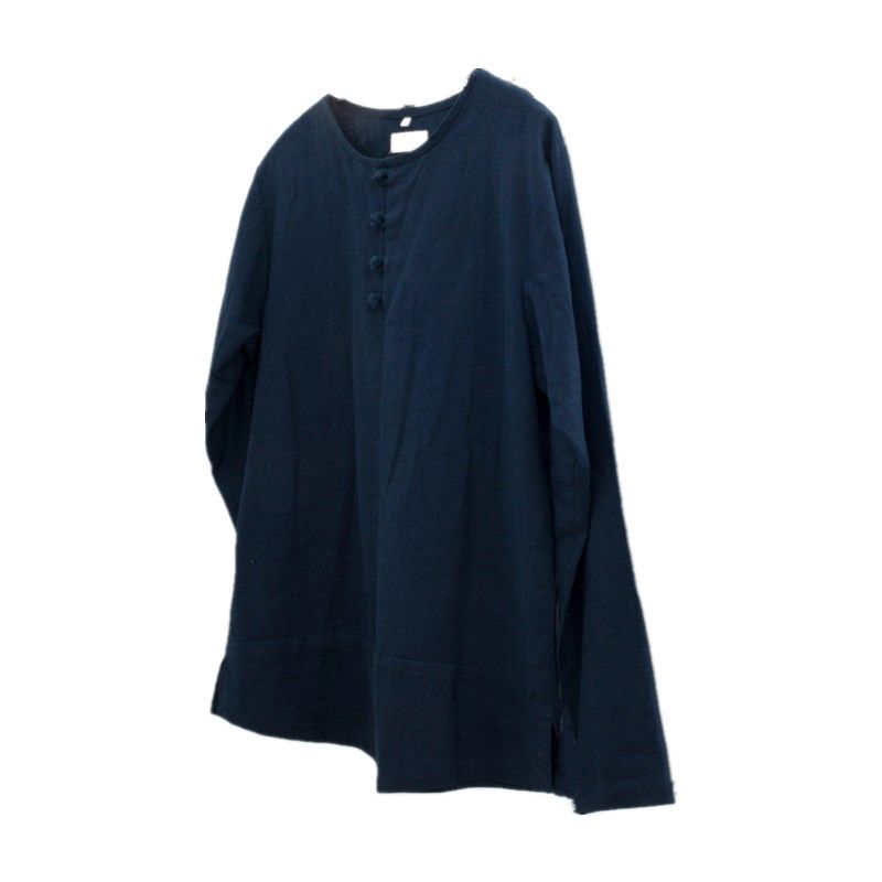 茶人服男b中国风禅服纯色t恤衫手工盘扣圆领长袖纯麻打底衫春夏季