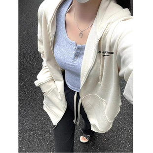 美式卫衣女春秋季宽松韩系潮牌高级感慵懒风连帽薄款开衫拉链外套