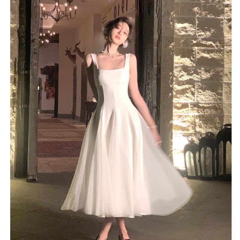 从一 白色吊带连衣裙女新款网纱蓬蓬仙女高级感领证长裙子时刻