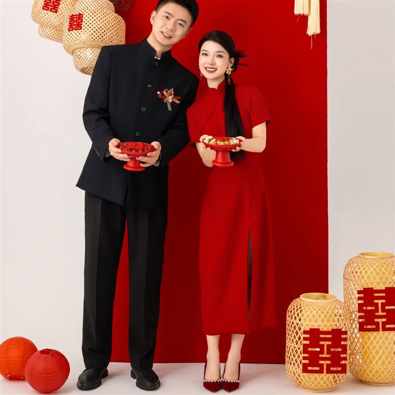 新中式国风短袖旗袍结婚回门礼服新娘连衣裙气质款新款喜庆敬酒服