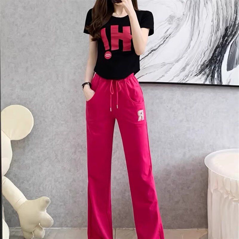 夏季2025新款短袖欧货休闲运动服女款套装薄款时尚洋气时髦两件套