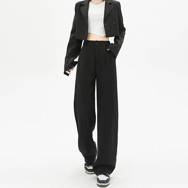 阔腿西装裤子女胖mm大码显瘦遮胯高腰直筒垂感梨型身材穿搭小个子