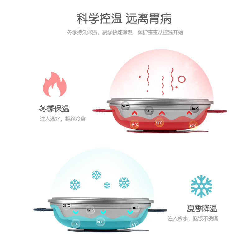 吸管碗儿童保温餐盘婴p儿防摔吸盘式注水保温碗宝宝分格盘辅食餐