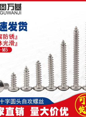 304不锈钢十字圆头自攻螺丝PA盘头自攻钉元头尖尾木螺丝钉M3M4M5