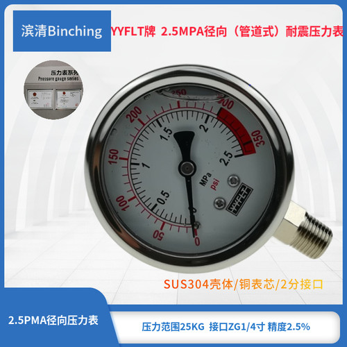 滨清  RO反渗透设备压力表0-2.5MPA  YN60防震压力表 径向压力表
