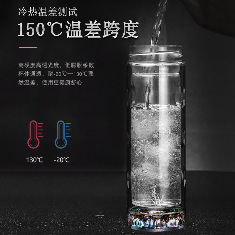 高档双层玻璃杯加厚便携耐热水杯透明水晶泡茶杯P子定制刻字印log