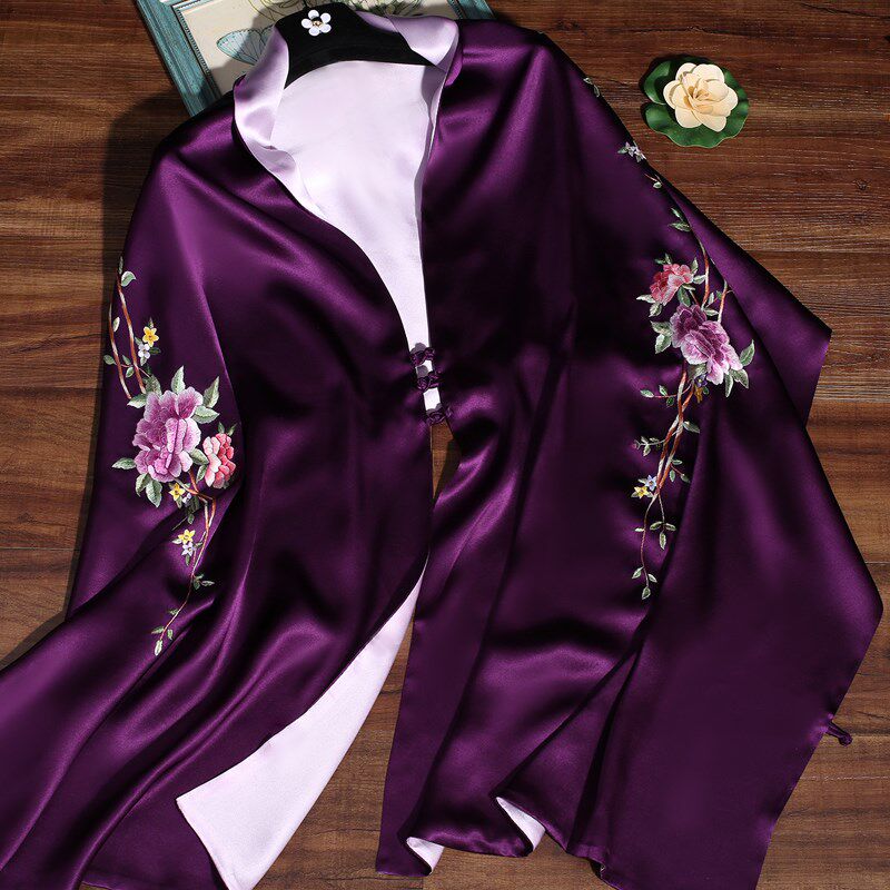 旗袍披肩女真丝礼服外搭配手工刺绣春秋季结婚妈妈喜婆婆围巾丝巾