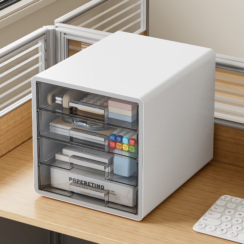 简约办公桌面文件收纳柜透明可视大容量整L理架学生文具多层收纳