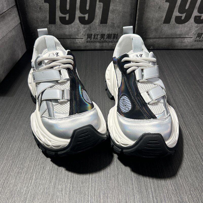 老爹鞋男款2025新款夏季透气网B面百搭潮流运动休闲厚底跑步鞋子