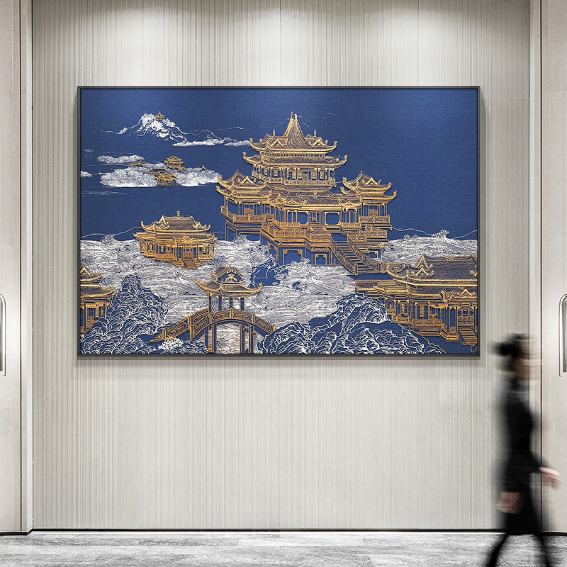 新中式餐厅背景墙装饰画5d立体浮C雕酒店饭厅高级感大气壁挂画客