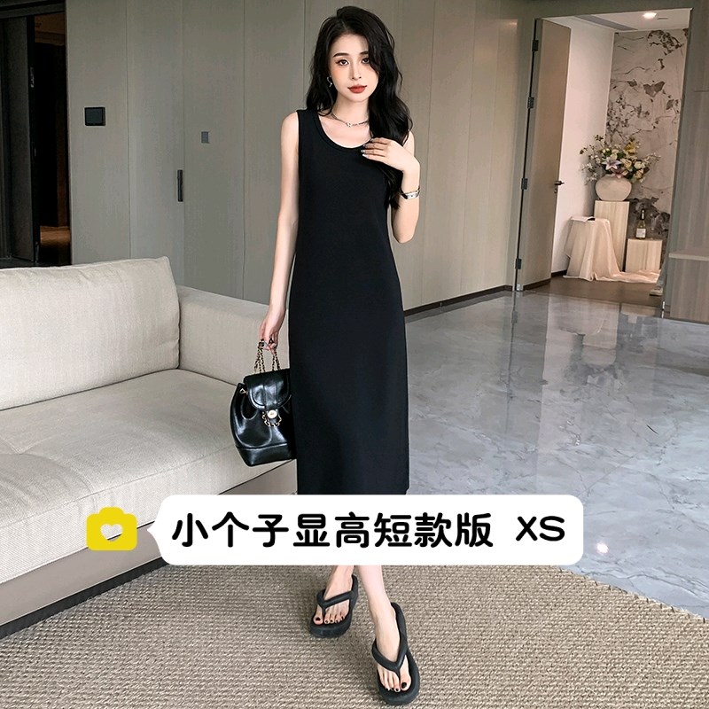 夏季新款150cm矮小个子薄款显瘦黑色吊带连衣裙浅蓝牛仔外套套装