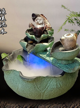 中式假山流水喷泉风水轮生财摆件循环水客厅桌面招财鱼缸开业礼品