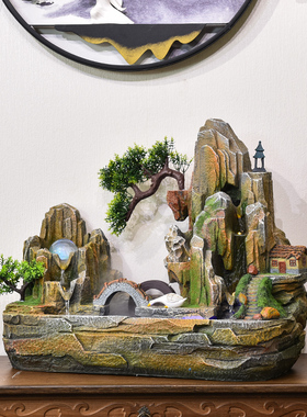 桌面现代假山流水喷泉客厅玄关办公室装饰摆件店铺开X业礼物装饰