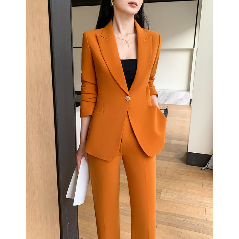 橘色休闲西装套装女春秋季高级感职业正装气质时尚通勤阔腿裤西服