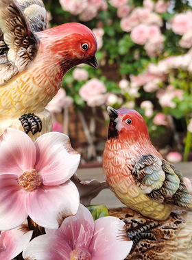 陶瓷欧式大号g红鸟摆件装饰品家居玄关可爱情侣客厅桌面动物