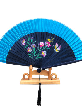 蓝色好开合舞蹈中n国风随身摺扇夏季扇子古典咏春演出扇