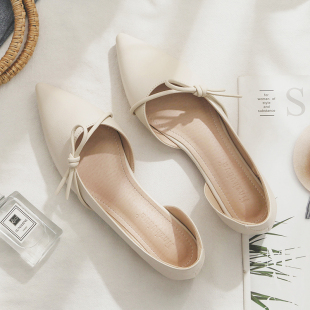 2023年夏季新款浅口尖头侧空仙女晚晚风温柔鞋气质单鞋女平底瓢鞋