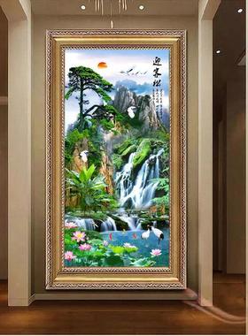 迎钻tb_57128石画满钻竖版客仙鹤十字绣玄关走廊松砖流水生财点钻